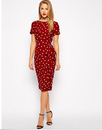 Blossomora Solid Polka Dots Oversuze Pencil Dress Casual O Neck Short Sleeve Midi Vestidos Elegant Summer Dresses for Women 2022