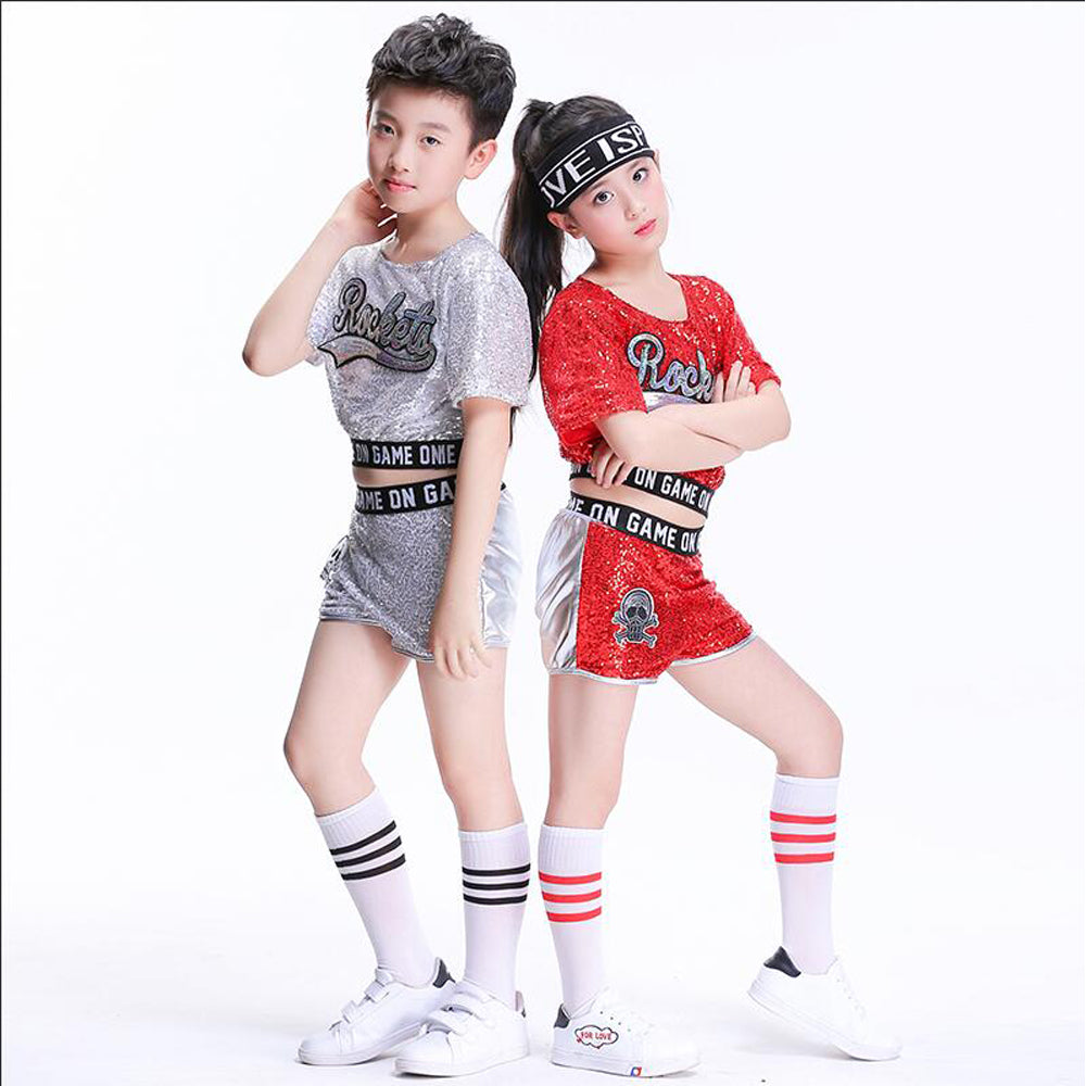 Girls Boys Sequined Ballroom Dancing Clothes Children Hip Hop Modern Costume Jazz Dance Wear for Kids Stage Clothing Outfits