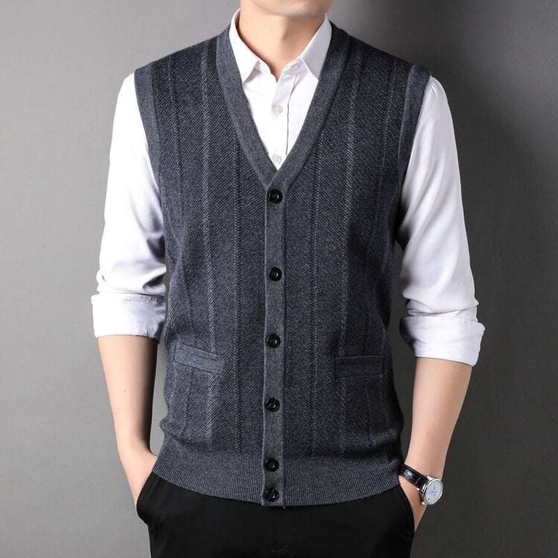 Men Knit Vest Sleeveless Sweater Cardigan Jacket for Autumn Winter Vintage Pattern Buttons Down V Neck Pockets Casual 003166708