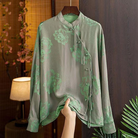 Chinese Style Printed Shirt Ladies Spring Autumn Comfortable Chinese Traditional Clothing Women&#39;s Hanfu Cheongsam Retro Shirt