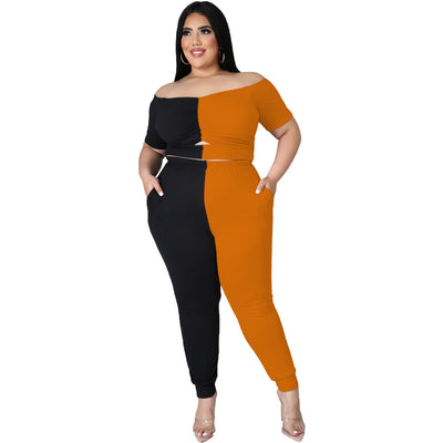 Active Plus Size XL-4XL Women's Tracksuit Fashion Cut Out Crop Tops and Pants Yoga Matching Two 2 Piece Set Jogger Sweatsuit