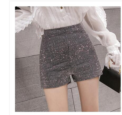2021 autumn new women's high waist rhinestone shinny bling fashion shorts plus size SML