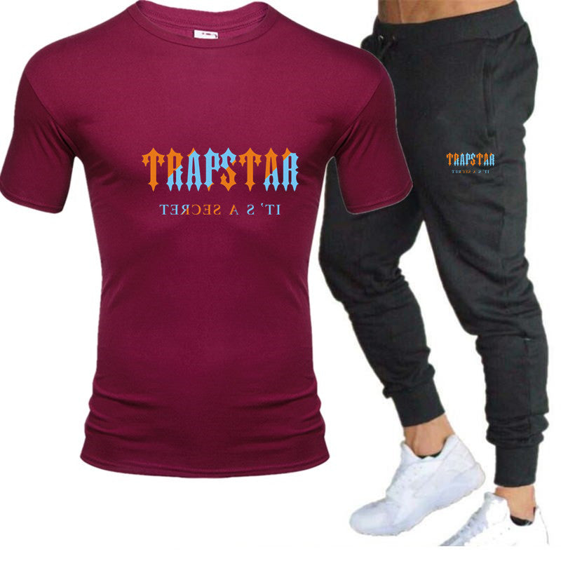 2022 New TRAPSTAR Tracksuit Set Men T Shirt+trousers Summer Sportswear Jogging Pants Streetwear Harajuku Tops Short Sleeve Suit