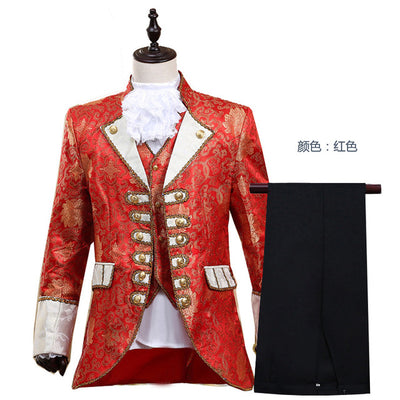 King Prince Renaissance Medieval Men Boy Cosplay Party Costume Coat+Pants+Tie Full Set plus size XS-XL