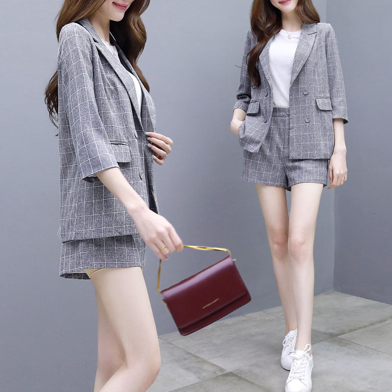 2022 High Quality Summer 2 piece set women Plaid Blazers+Shorts Jackets + Shorts Suits 2 piece outfits for women tracksuits