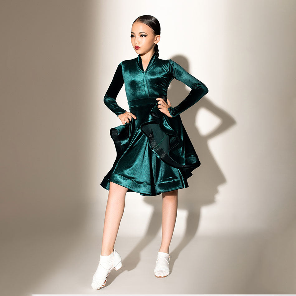 2021 New G3584 Latin Dance Dress Kids Girls Winter Velvet Professional Dance Dress Latino Dance Cha Cha Competition Costume