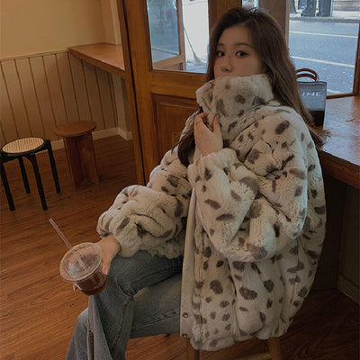 Plush Jacket Women Winter Short 2022 New Korean Version Of Loose Lamb Wool Faux Fur Leopard Print Fur Coat Women Winter