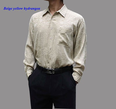 silk male long-sleeve shirt,19 momme of pure silk men shirts, silk jacquard casual shirt,with gift mask