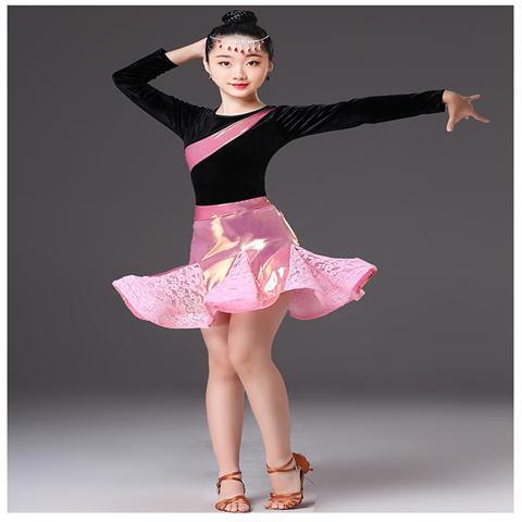 New 2021 Children Latin Dance Dress Split Dance Skirts Training Clothes Autumn Winter Grade Examination Regulation Dress