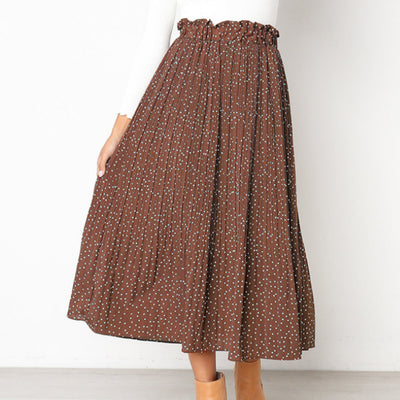 SUNCREE 2021 Side Pockets Ladies Skirts New Bohemian Style Pleated Long Skirts for Women Casual Loose Dot Print Women&#39;s Skirts