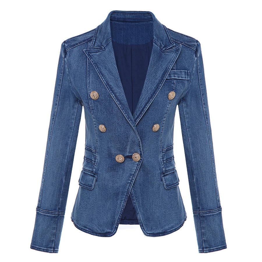 women blazers and jackets Excellent quality Stylish Career Blazer Jacket for Women Lion Buttons Denim Blazer