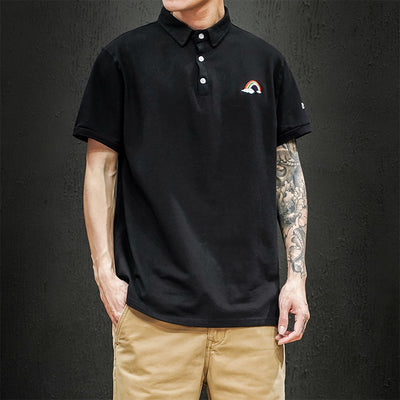 Men Knitted Polo Shirt Summer Cotton Casual Embriodery Short Sleeve Breathable Lapel Top Male Big Size