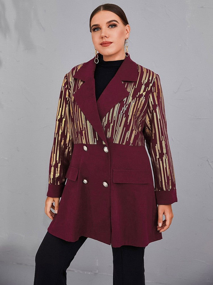 Plus Size Blazer Jacket Women Double Breasted Outwear Autumn New Fashion Print Patchwork Oversize Office Lady Blazer Jacket Coat
