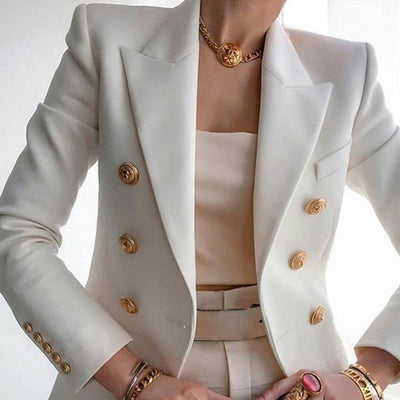 White Blazer Women 2022 Slim Elegant Blazers Jacket Women's Fitting Metal Lion Buttons Double Breasted Blazer Femme