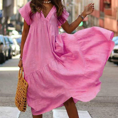 V-neck Ruffled Short Sleeve Women&#39;s Dress 2022 Casual Streetwear Femal Long Dresses Summer oversize 3XL Ladies Sundress