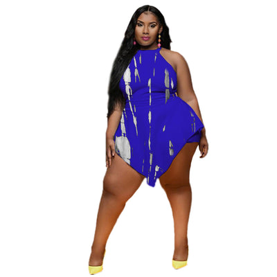 Plus Size Women 5xl Jumpsuits Halter Print One Piece Outfit Fashion Irregural Club Jumpsuit 2022 Summer Lady Pant Wholesale