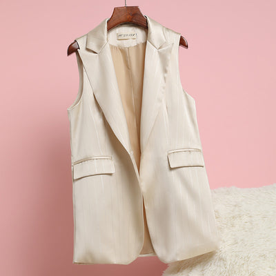 High Quality Women's Vest Summer 2022 New Fashion Sleeveless Striped Suit One Button Casual All-match Blazer Female