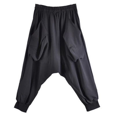 Men's Low Stop Harlan Pants Fall Solid Color Elastic Waist With Large Pocket Design Hanging Gear Fashionable Nine-Minute Pants