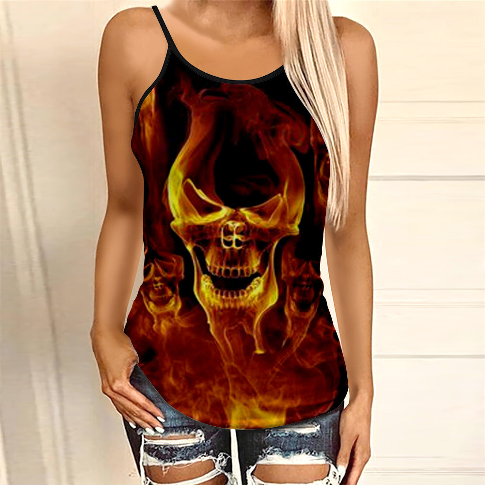 Summer Women Sport Vest Fire 3D Print Yoga Shirts XS-5XL Oversized Hollow Out Camisole Gym Workout Tank Tops Sleeveless T-shirts