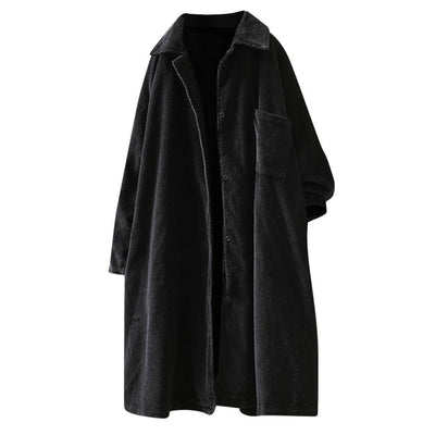 Women Vintage Pockets Corduroy trench Solid Button Sleeve Loose pocket Casual solid Coat Plus Size 5XL clothes black