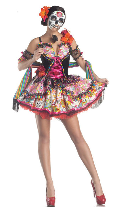 Adults Day of The Dead Costumes Flower Sugar Skull Senorita Dress Halloween Costumes for Women Mexican Dia De Los Muertos Outfit