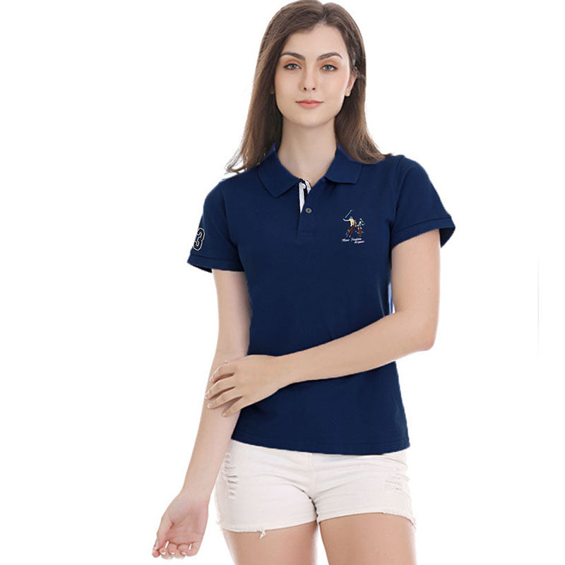 Women&#39;s Summer High Quality  Cotton Short Sleeve Polo Shirts Casual Ladies Lapel T-Shirts Slim Fit Female Horse Logo Tops 01