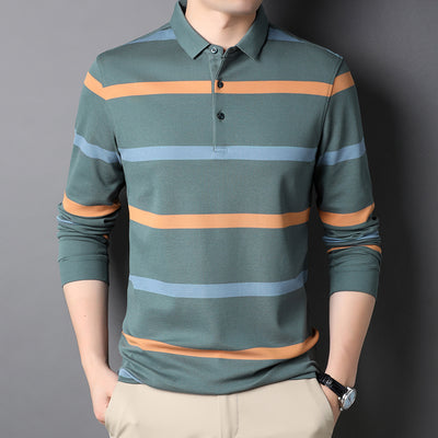 Cotton Wide Stripe Long Sleeve Mens Polo Shirts High Quality Spring and Autumn Business Casual Button Male Tops 3XL