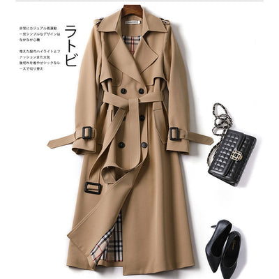 Korean Loose Medium Length Women's Windbreaker Double Breasted Lace Up Women's Cape Windbreaker Slim Coat In Spring and Autumn