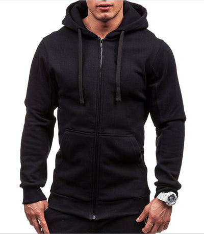 2022 Autumn and Winter European and American New Solid Color Zipper Hooded Cardigan Sweater Men's Loose Casual Jacket Trend