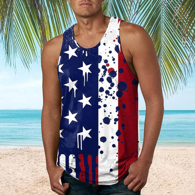 Long Sleeve Mens Shirts Flag Spring Casual Blouse Printed O Beach Summer Sleeveless Men Neck Tops Tank Men's Tank Tops