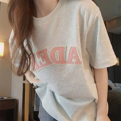 22 new ader summer loose round neck top short-sleeved letter patch embroidered unisex couple t-shirt