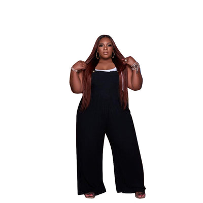 Plus Size Women 5xl Rompers Sleeveless Pocket Jumpsuit Fashion Club One Piece Outfit 2022 Summer Lady Wide Leg Pant Wholesale