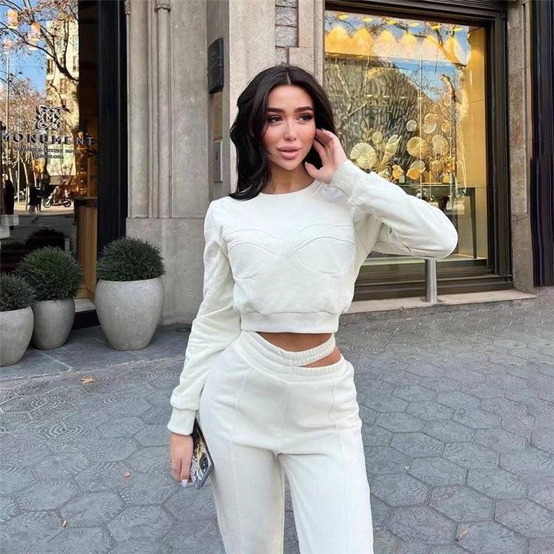 2022 Fall Fashion Streetwear 2 Two piece Sets Outfits Tracksuit Women Long Sleeve O Neck Crop Top Pink Pants Matching Sets