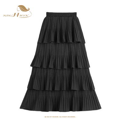 SISHION 2022 Summer Women's British Elegant White Chiffon Cake Half -Body Skirt Gone Ear Platform Slim Skirt VD2983