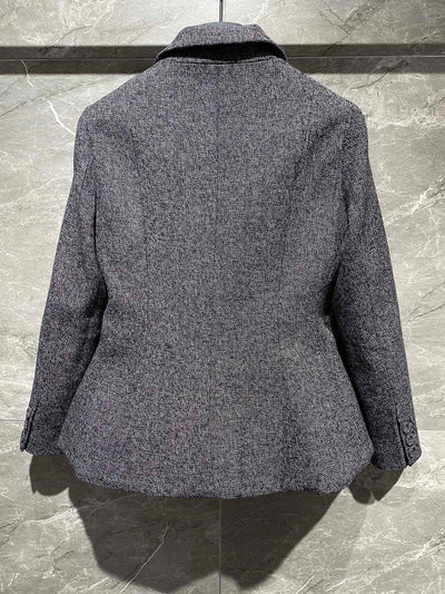 Elegant 3d Cut Gray Wool Blazers For Women High End Quality Silk Lining Single Breasted Tight Waist Woolen Suit Jacket Lady 2022