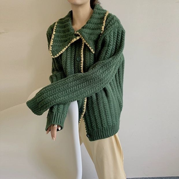 Knitted Cardigan Tops Women Full Sleeve Korean Sweater Jumpers Solid Vintage Elegant Ladies Knitwear