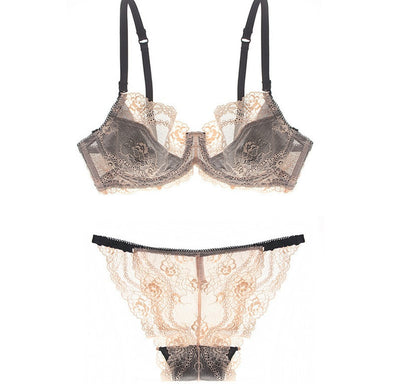 Transparent Bra Set Women Ultra-thin Lace Sexy Underwear Large Size Push Up Bra and Panty Set Female See Through Lingerie Set