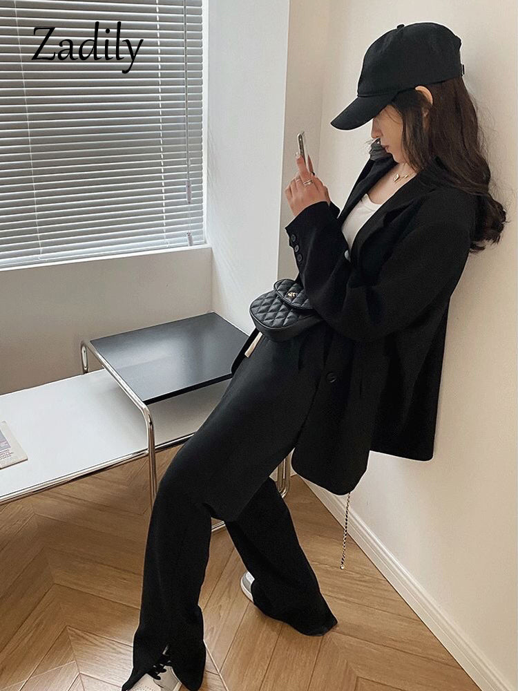 Zadily 2022 Autum Oversize Long Sleeve Gray Women Blazer Unisex Style Solid BF Loose Suit Blazers Winter Female Clothing Coat