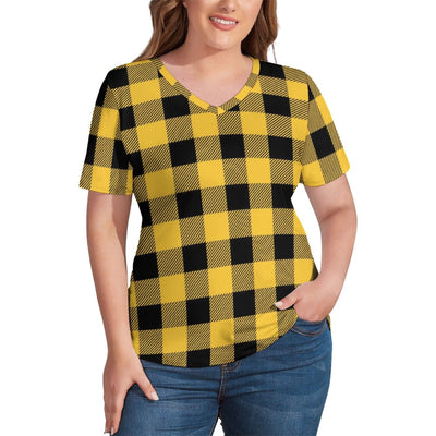 Red White Plaid T Shirts Menzies Tartan Print V Neck Classic T Shirt Short-Sleeve Women Hip Hop Tshirt Pattern Tees Plus Size