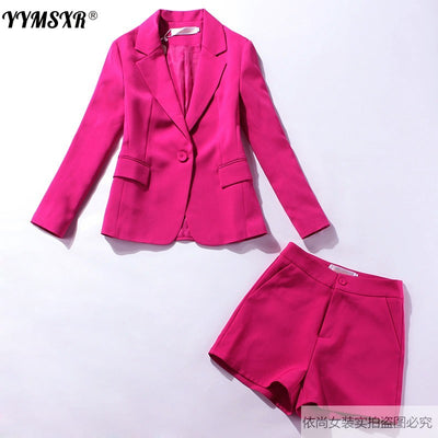 2022 New Suit Fashion Suit Korean Suit Shorts Women&#39;s Two-piece Casual Small Suit Rose Red High Quality Office Ladies Blazer