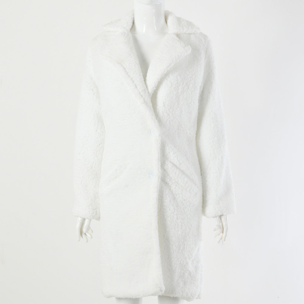 Women Winter Khaki Cashmere Long Overcoats Female Elegant Camel White Wool Cardigan Jackets Women Loose Woolen Teddy Fur Clothes