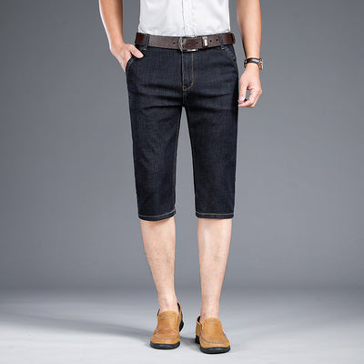 Classic Summer Men's Thin Stretch Short Jeans Business Fashion Cotton Straight Denim Shorts Male Brand Clothes Black Blue