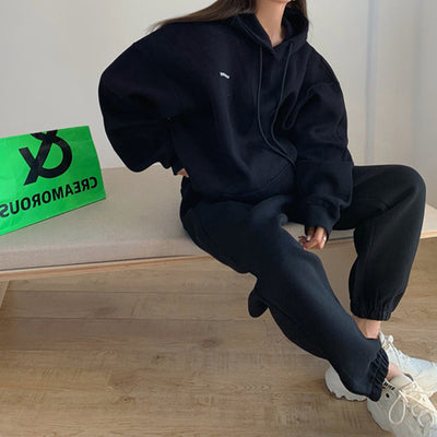 Autumn Winter Warm Fleece Tracksuit for Women 2022 Oversized Hooded Sweatshirts &amp; Pants Casual 2 Two Pieces Hoodies Trousers Set