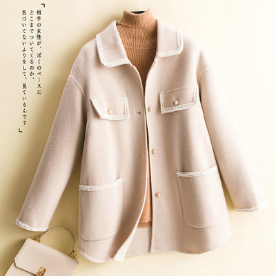 Doll Collar Double Sided Cashmere Coat Women's Small Fragrance Short Loose Cocoon Wool Coat