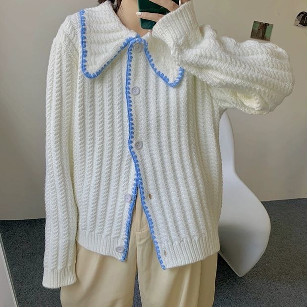 Knitted Cardigan Tops Women Full Sleeve Korean Sweater Jumpers Solid Vintage Elegant Ladies Knitwear