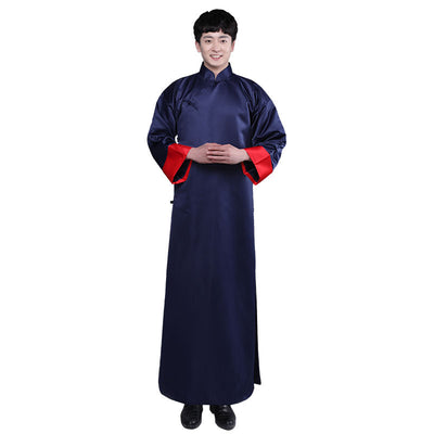 Groomsman Mens Traditional Chinese Wedding Gown Clothes Tang Costume Annual Meeting Modern Cheongsam Black Robe Chinoise