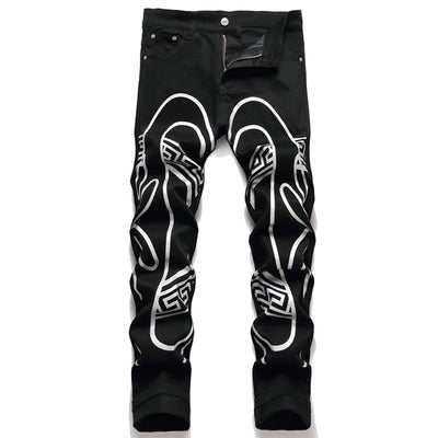 Digital Printed Fashion Jeans 2022 New Men Harajuku Streetwear Denim Pants Black Slim Hip Hop Jeans for Male