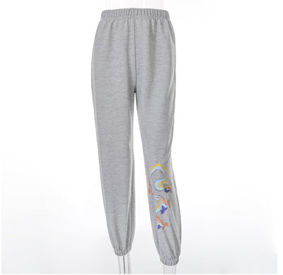 Women Streetwear Pants Harajuku Gothic Vintage Black Harm Pant Dragon Print High Waist Casual Loose Long Trousers Female