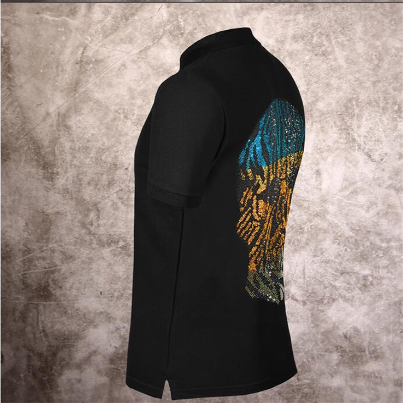 2021 brand cotton hot selling large skulls rhinestone God half sleeve Men&#39;s designer polo shirt fashion