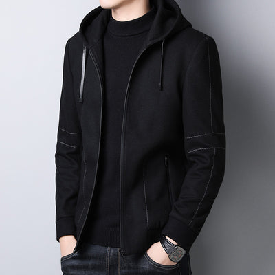 2021 Autumn Winter New Mens Wool Coat Solid Long Sleeve Woolen Jackets Hooded Men Overcoat Streetwear Fashion Outerwear B401